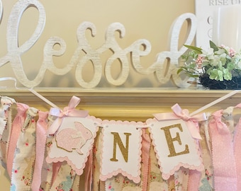 Bunny First Birthday , Easter Party Decor, High Chair Banner
