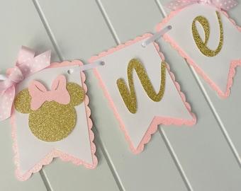 Minnie Mouse High Chair Banner: Pink & Gold 1st Birthday Decor