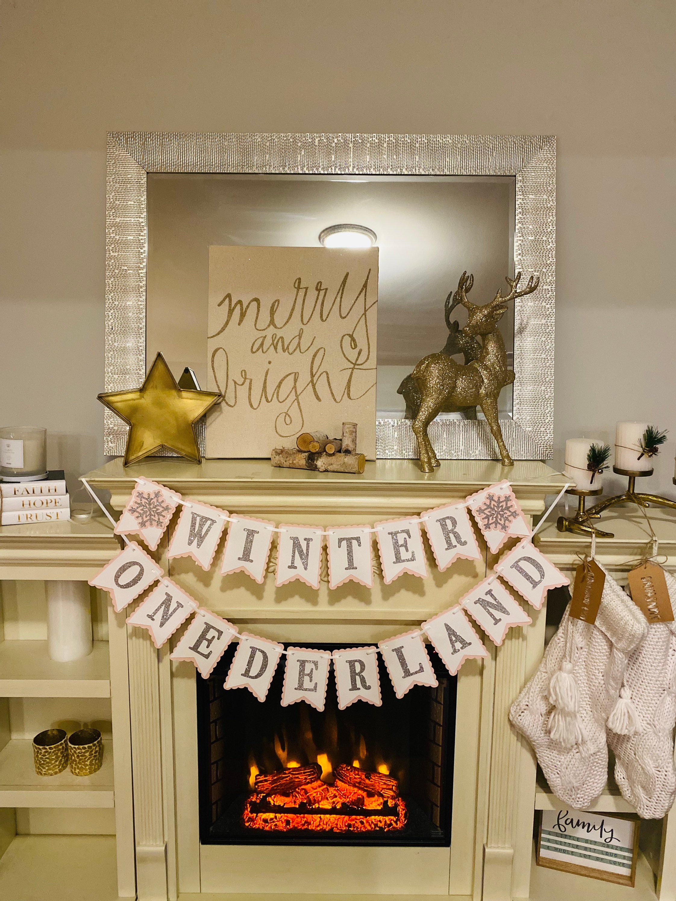 Winter Onederland 1st Birthday Banner - Pink & Silver Glitter Snowflake Banner For Girl's Winter Birthday Party Decor