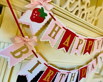 Strawberry Birthday Banner:  Berry First Birthday Party Decor