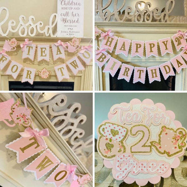 Tea Party Birthday Package , Tea for Two Banner ,Princess tea Party,Tea Party Cake Topper , Let's Par-Tea Decorations , Tea Party Bundle