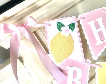 Pink Lemonade Banner: Lemon  Party Decorations, Girl First Birthday