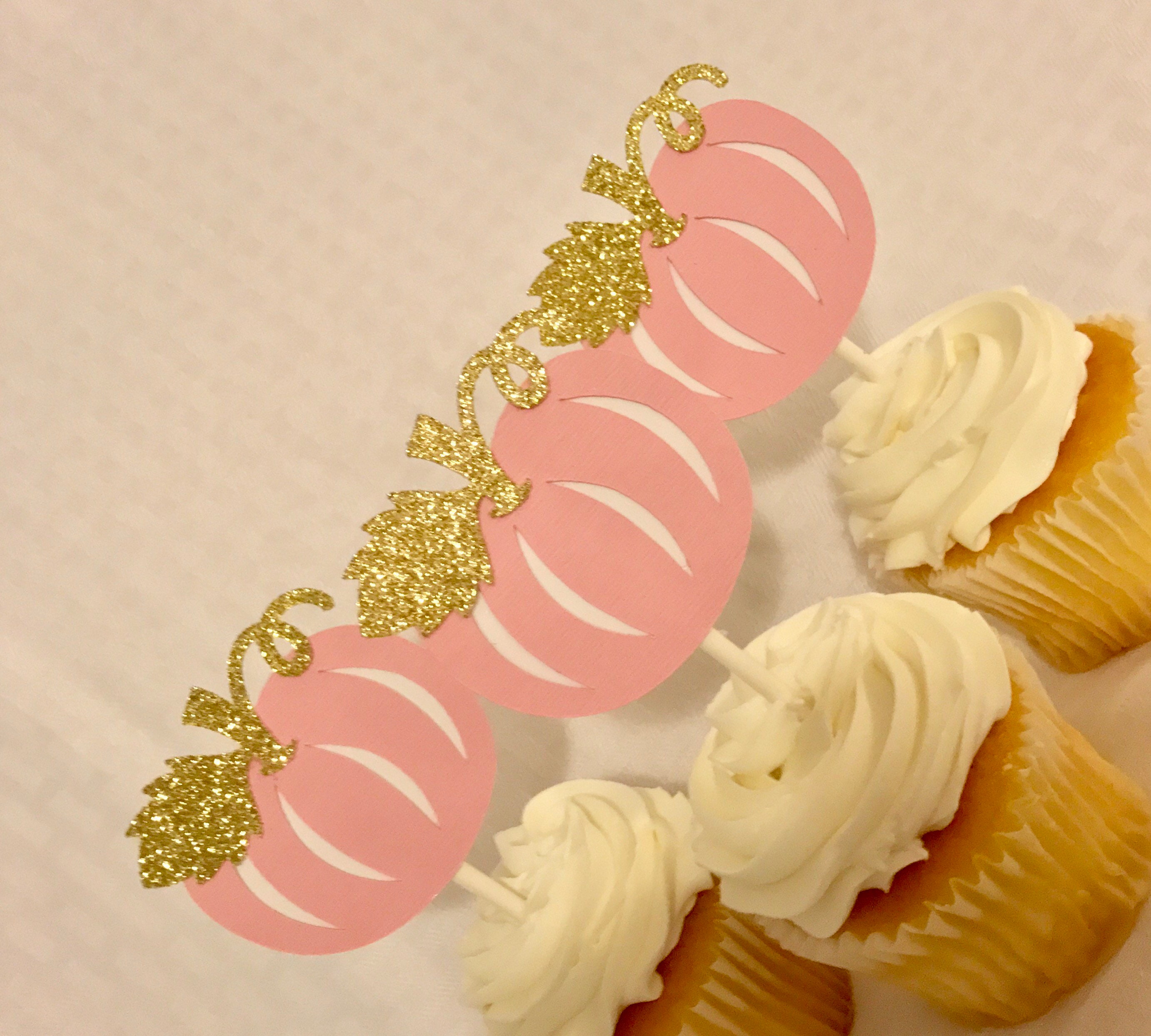 Pumpkin Cupcake Toppers Pumpkin Birthday Decorations Pink | Etsy
