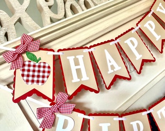 Apple First Birthday Banner ,Apple of my eye Party Decor, Farmers Market Theme Decorations