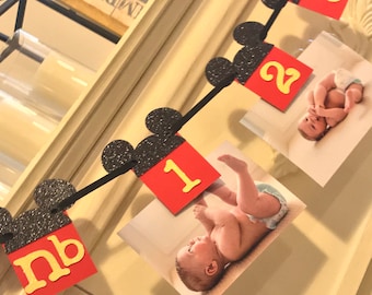 Mickey Mouse 12-Month Photo Banner: First Birthday Decorations