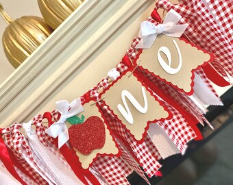 Apple High Chair Banner: Girl First Birthday , Apple of My Eye Party Decor