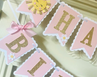 Sunshine Birthday Banner: Pink & Gold Girl Party Decor