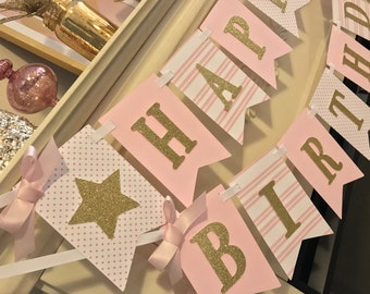 Pink and gold first birthday,pink and gold first birthday girl decorations, first birthday girl banner, pink and gold