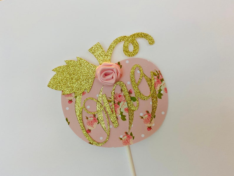 Pumpkin Theme Birthday Pumpkin Birthday Our Little Pumpkin Cake Topper Glitter Cake Topper Pink and Gold Cake Topper