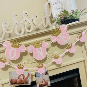 Minnie Mouse Birthday Decorations ,Minnie Mouse Monthly Photo Banner, Minnie Mouse High Chair Banner, Girl First Birthday, Oh Twodles Banner image 6