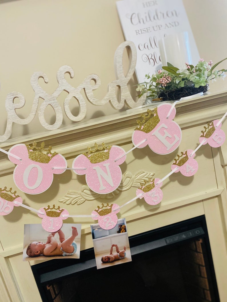 Minnie Mouse Birthday Decorations ,Minnie Mouse Monthly Photo Banner, Minnie Mouse High Chair Banner, Girl First Birthday, Oh Twodles Banner image 6