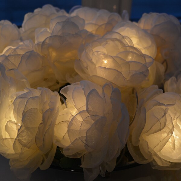 10 guirlandes lumineuses pivoines blanches, 1,6 m, guirlande de fleurs - Idéal pour les mariages, les enterrements de vie de jeune femme, les enterrements de vie de jeune fille, les chambres de bébé et la fête des mères