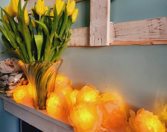 10 flores guirnalda de luces de hadas, color amarillo, regalo de boda peonía despedida de soltera decoración de fiesta bebé niña guardería decoración del hogar linterna