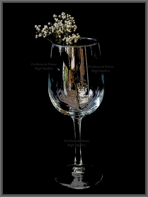 Wine Glass Stylized Print With Dried Flower Hong Kong - Glass Wine Wall Decor Wine Glass Stylized Print With Dried Flower Hong Kong - Glass Wine Wall Decor