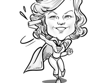 1 Person Caricature, Black and White (Little Body)