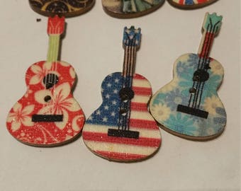 colourful wooden buttons in the form of guitar