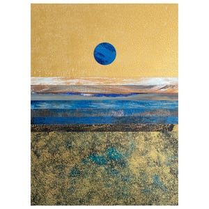 Original artwork with layers - Collage Painting - Blue and Gold