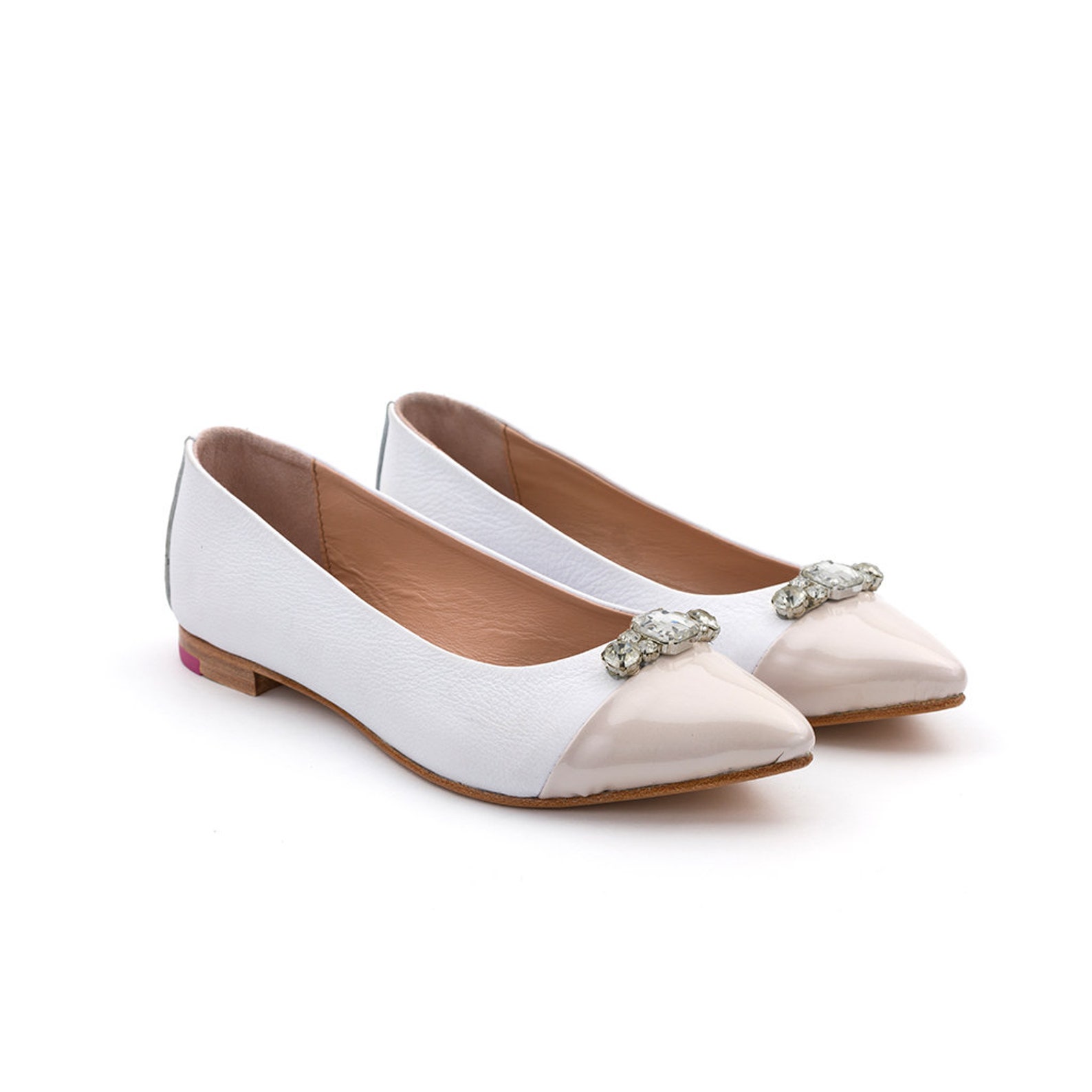 bridal ballet flats | wedding pointed shoes | leather bridal flats | white | ready to ship | large size