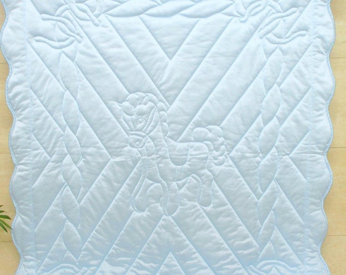 Tricot Crib Quilt/custom ORDER/, Blue Crib Quilt, Horse Crib Quilt