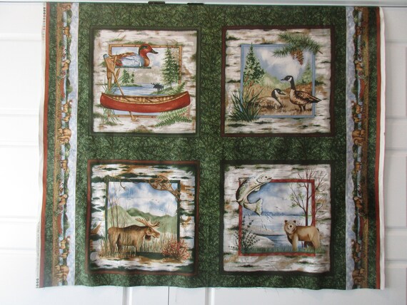 Wildlife Fabric Panel Moose Lodge Pillow Panel Fabric And Etsy