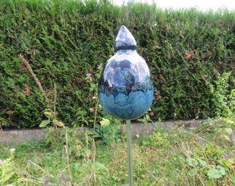 Stele, Stelenspitze blau-grün, Gartendekoration, Beetstecker, Unikat, Geschenk