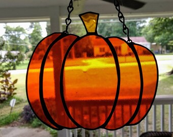 Handmade Stained Glass Pumpkin Suncatcher