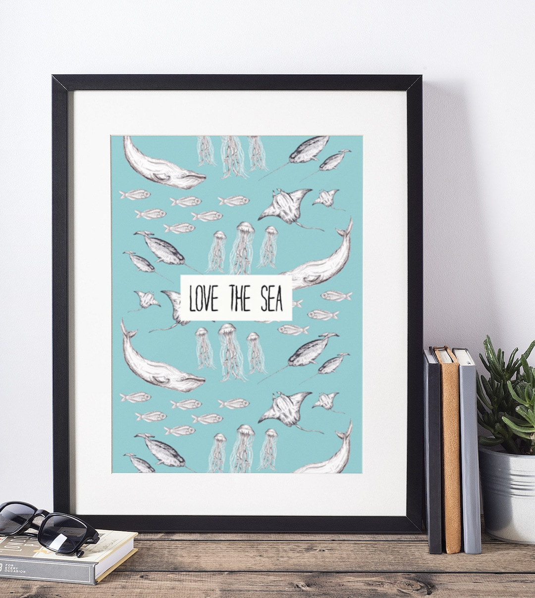 Love the Sea Art Print, Nautical Themed Wall Art, Watercolour Sea Life