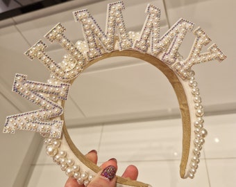 Personalised Mummy to Be Pearl Headband – Pregnancy & Baby Shower Accessory