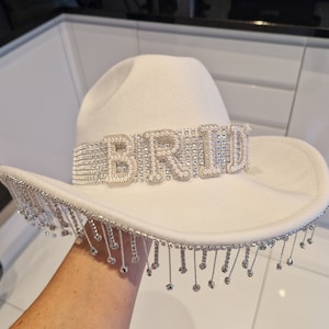 Crystal Rhinestone Pearl Embellished Bride Cowboy Cowgirl Rodeo Hat