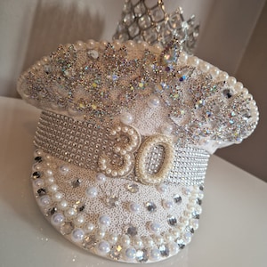 Crystal Rhinestone Pearl Embellished Captain Military Hat Birthday 21 , 30, 40 ,50 etc. image 1