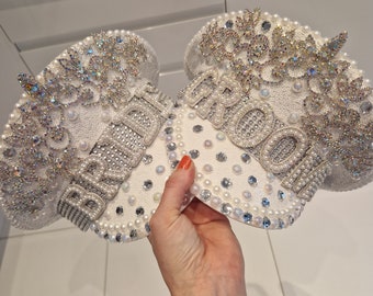 Hoeden bruid en bruidegom: set verfraaid met strass en parels