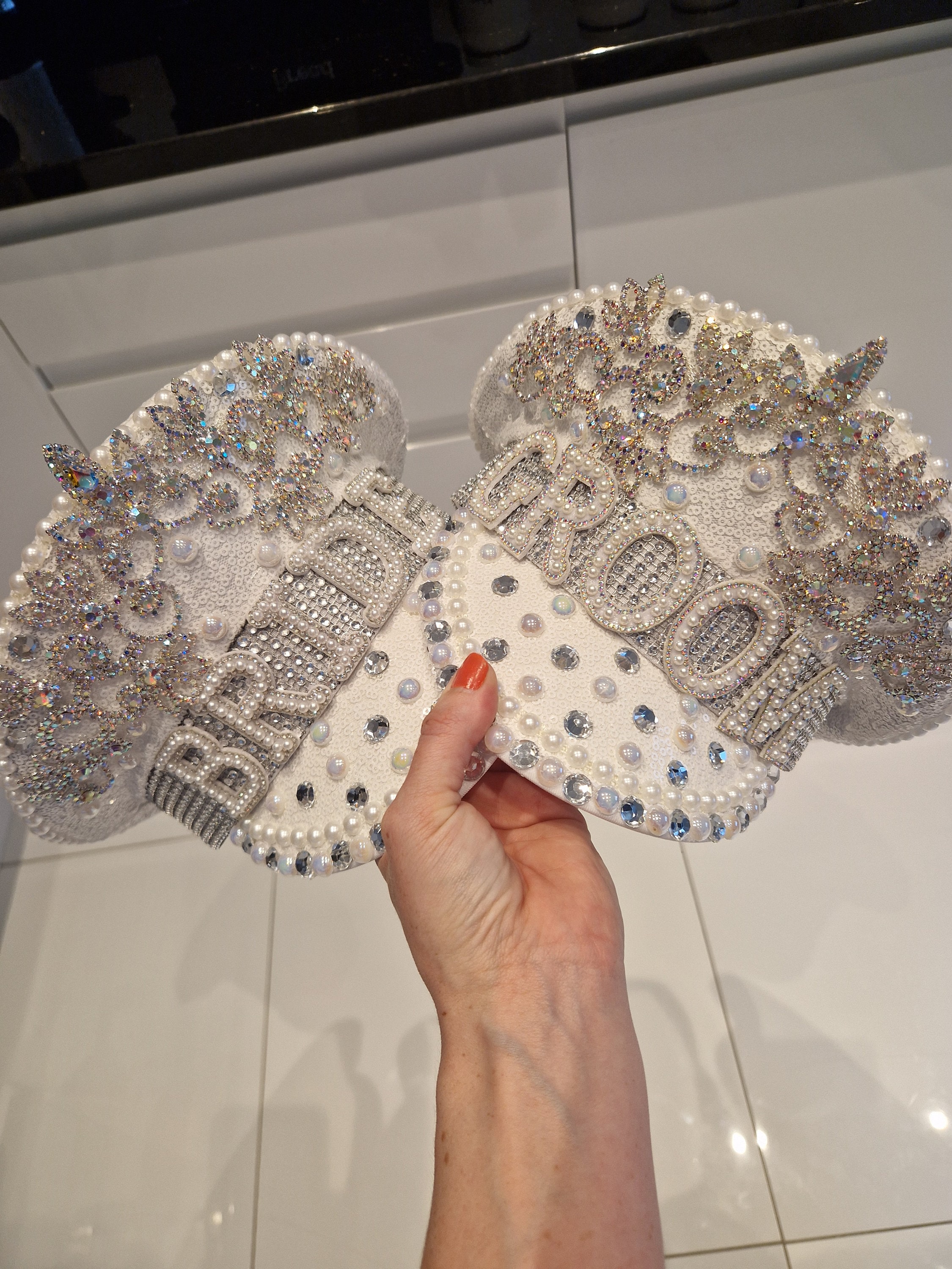 Bride and Groom Captain Hats: Rhinestone & Pearl Embellished  display picture 1