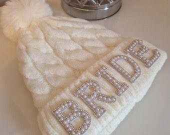 Crystal Rhinestone Pearl Embellished Bride Woolly Fluffy Hat postage only