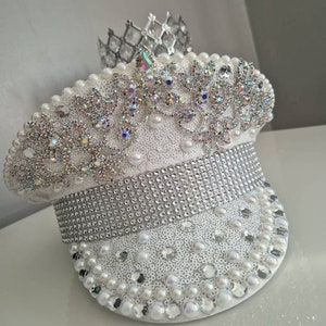 Crystal Rhinestone Pearl Embellished Captain Military Hat Birthday 21 , 30, 40 ,50 etc. image 4