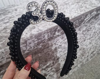 Black Pearl Birthday Crown – Gothic Adult Party Headband R.I.P Twenties Milestone