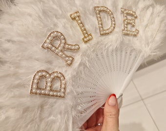 Personalised Embellished Bride Feather Fan Wedding Hen Party Gift GOLD