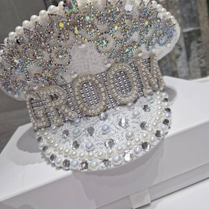 Crystal Rhinestone Pearl Embellished GROOM stag Captain Military Hat LGBT