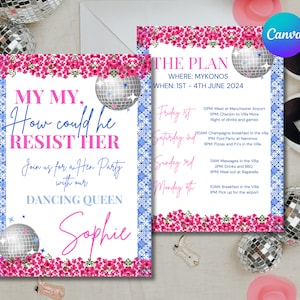 Mi invitación para despedida de soltera / Mi Mamma Mia / Itinerario de invitación / DESCARGA DIGITAL / Personalízala / Juegos de bonificación GRATUITOS
