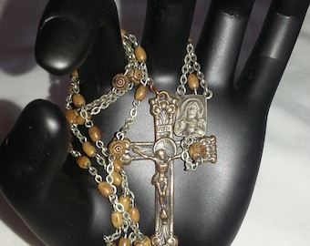 Vintage Catholic Rosary / 6 roses / steel / metal /