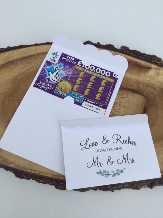 Personalizado De Boda en la riqueza lotería favor Etiquetas-Vintage Kraft//Blanco//Marfil 4