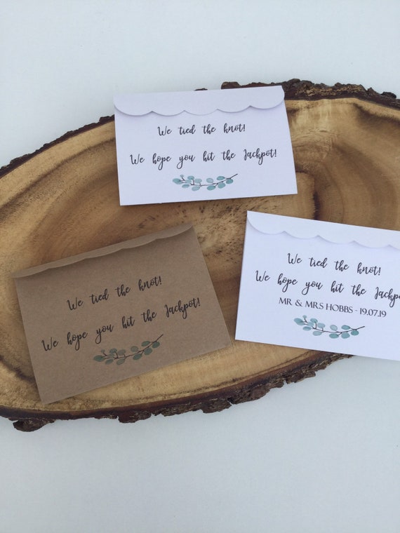 Personalizado De Boda en la riqueza lotería favor Etiquetas-Vintage Kraft//Blanco//Marfil 4