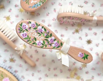 Personalised Birth Flower Hair Brush, Custom Baby Brush, Christening Keepsake, Bridesmaid Hair Brush, Christening Gift, Flower Girl Gift