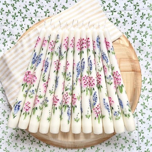 Floral Hand Painted Taper Candles, Dinner Candles, Wedding Candles, Painted Candles, Spring Decor, Ivory Candles
