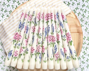 Floral Hand Painted Taper Candles, Dinner Candles, Wedding Candles, Painted Candles, Spring Decor, Ivory Candles