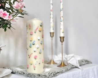 Hand Painted Wildflower Unity Candle Set, Set of 3, Spring Summer Unity Candle, Engagement Centrepiece, Personalised Wedding Gift