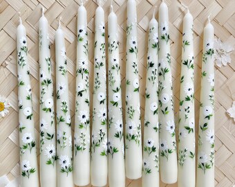 Painted Taper Candles, Wedding Candles, Hand Painted Candles, Dinner Candles, Wedding Favour Candles, Floral Candles, Cottage Garden Candles