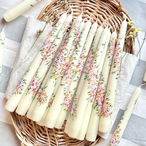Floral Hand Painted Taper Candles, Dinner Candles, Wedding Candles, Floral Candles, Hand Painted Candles, Painted Candles
