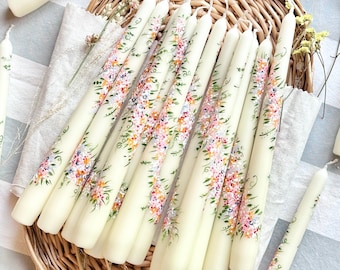 Hand Painted Floral Candle, Cottagecore Table Decor