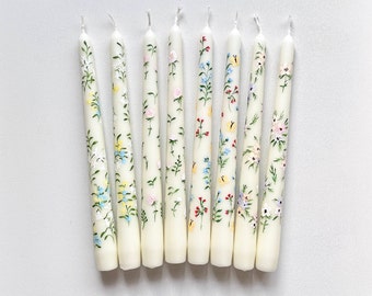 Hand Painted Candles, Hand Painted Taper Candles, Floral Candles, Painted Candles, Wedding Candles, Hand Painted Candles, Wedding Gifts