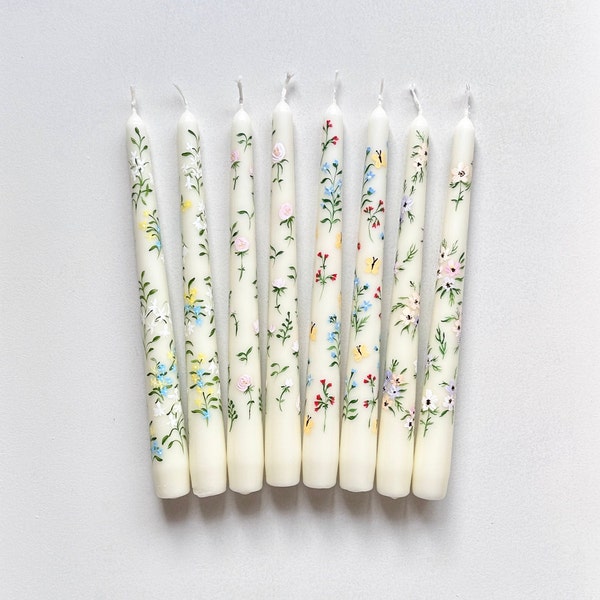 Hand Painted Candles, Hand Painted Taper Candles, Floral Candles, Painted Candles, Wedding Candles, Hand Painted Candles, Wedding Gifts